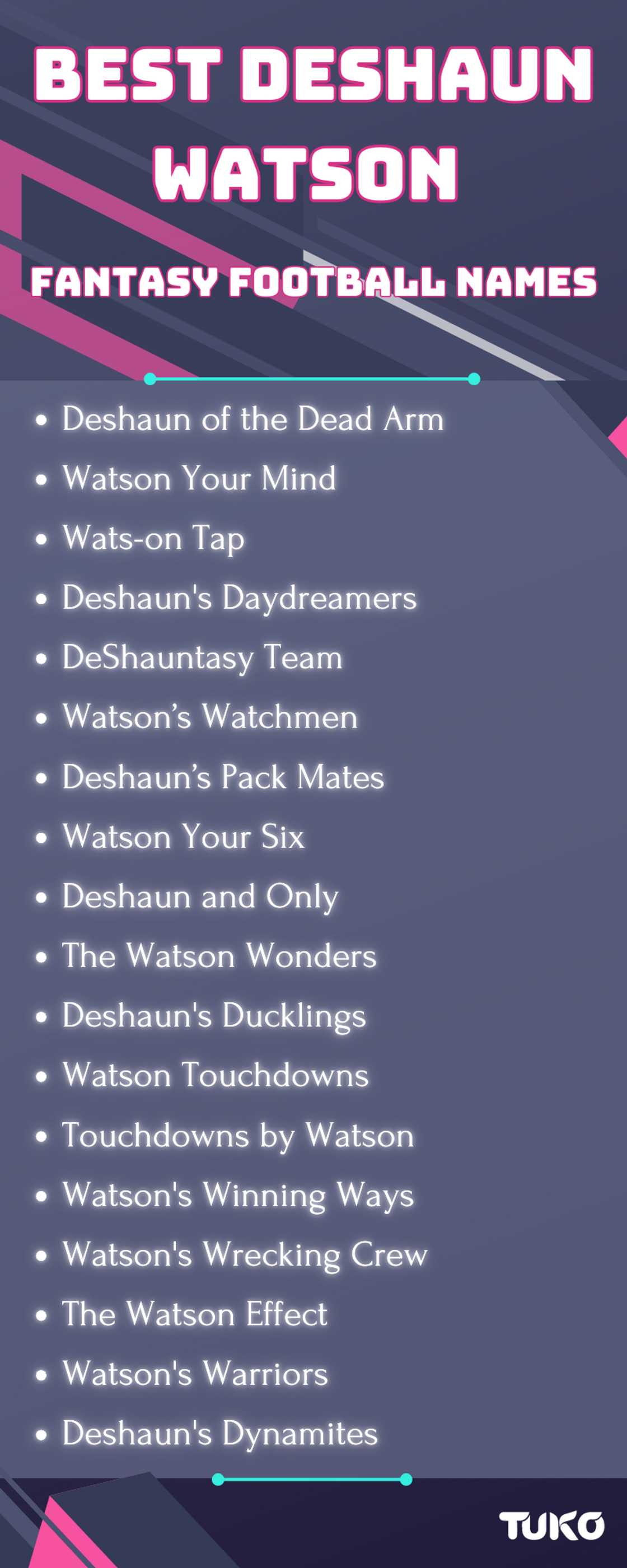 Top Deshaun Watson Fantasy Football Names for 2024