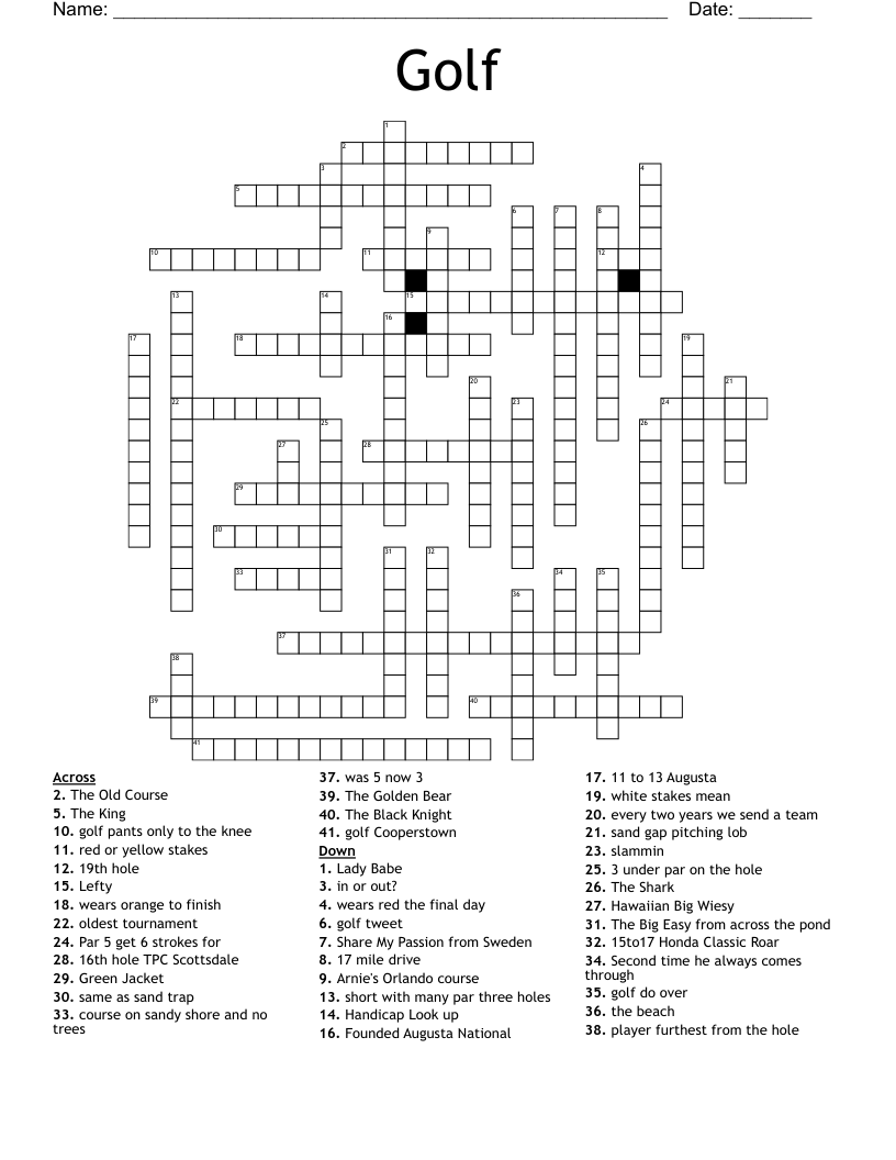 Solve Some Golf Tournaments Crossword Puzzles Online Now