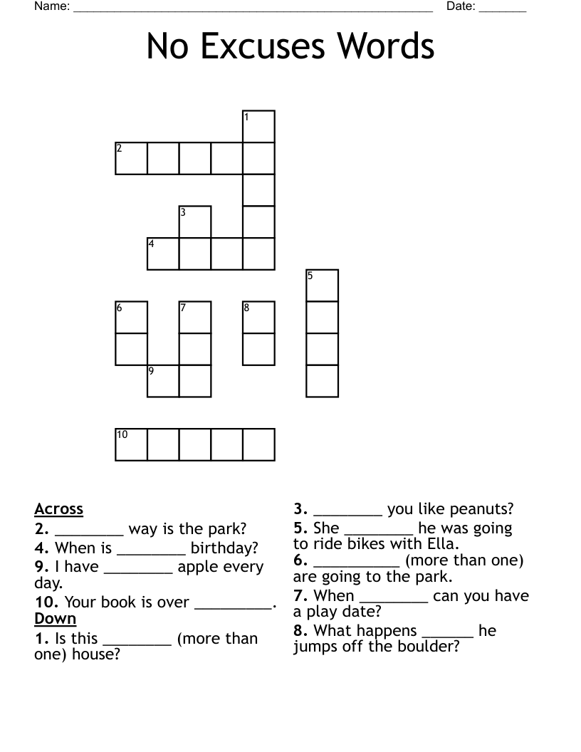 Printable Excuses Crossword: Free Downloads for All Skill Levels!